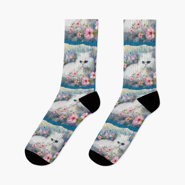 Item preview, White Persian Kitty Cat Blue Eyes in Pink Flowers designed and sold by oceanlady65.