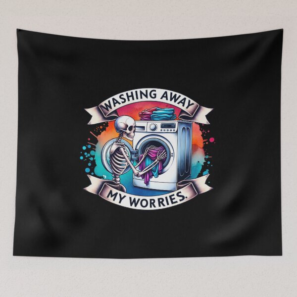 Item preview, Laundry Skeleton – "Washing Away My Worries" Funny Design for T-Shirts, Mugs, Stickers & More designed and sold by artedigital99.