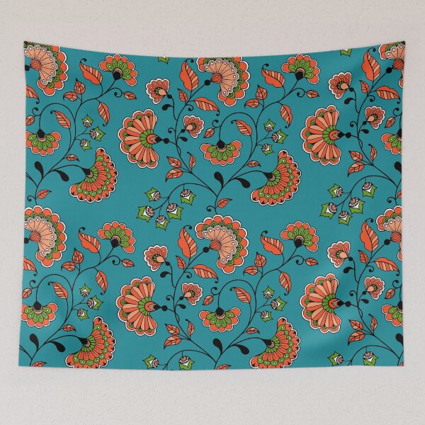 Item preview, Vintage Indian oriental whimsical floral pattern designed and sold by Dana Du.