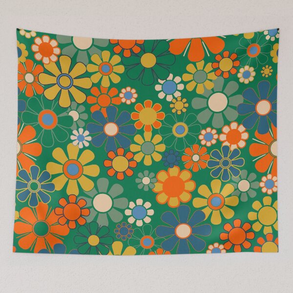 Item preview, Retro Garden Flowers Groovy Green 60s 70s Floral Pattern designed and sold by kierkegaard.