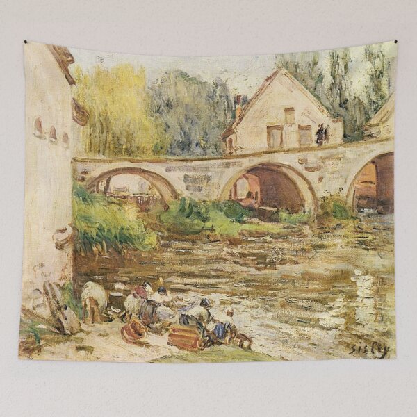 Item preview, Washerwomen in Moret by Alfred Sisley designed and sold by tomorrowsart.