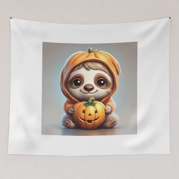 Item preview, Cute Sloth with Pumpkin Halloween Cartoon Vector Icon Illustration designed and sold by hjian8219.
