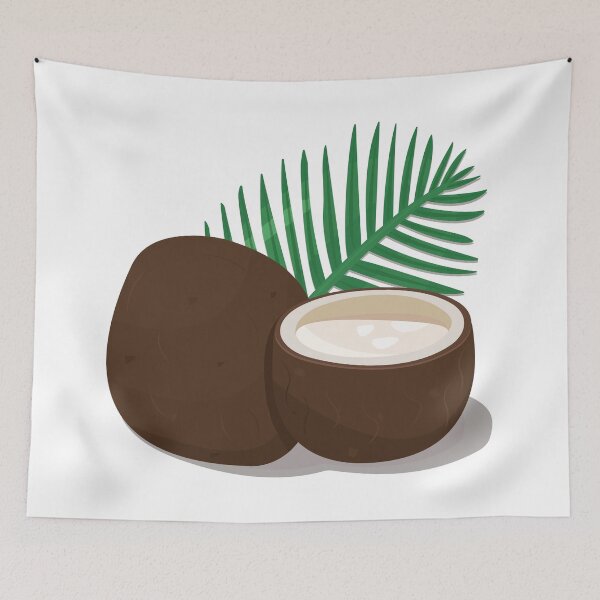 Item preview, Two coconuts with a big palm leaf designed and sold by OM-lova.