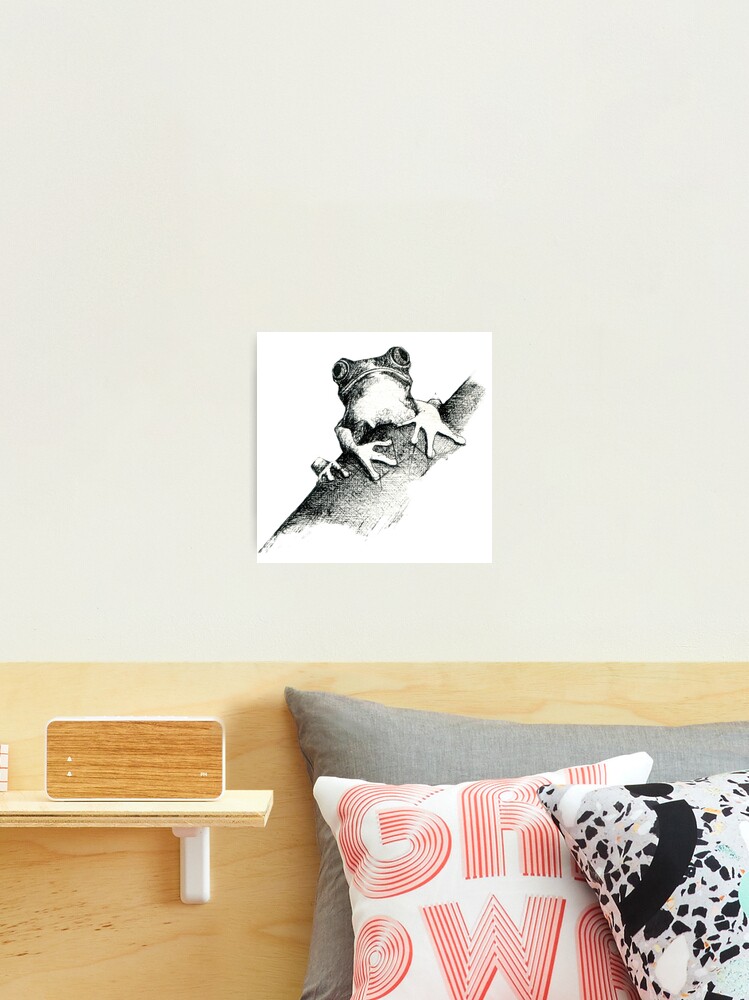Thumbnail 2 of 3, Photographic Print, Frog on a Log Pen and ink drawing by Adelaide Artist Avril Thomas designed and sold by AvrilThomasart.