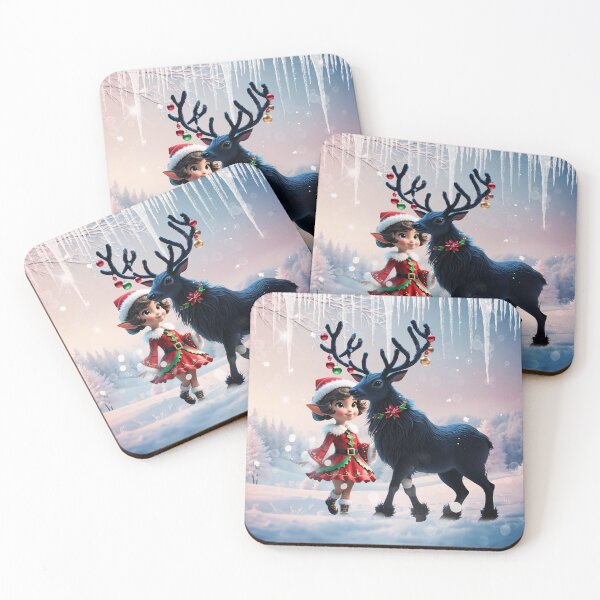 Item preview, Cute Christmas elf and dark reindeer. designed and sold by nicky2342.