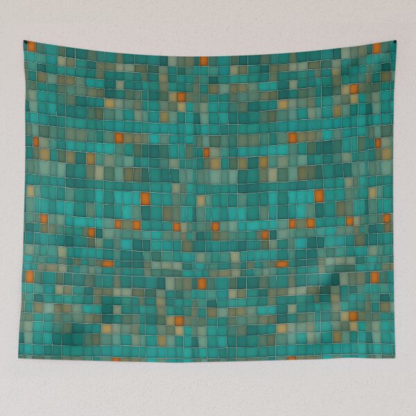 Item preview, Emerald green teal blue abstract grid pattern inspired by Bauhaus artist Paul Klee designed and sold by patterncrow.