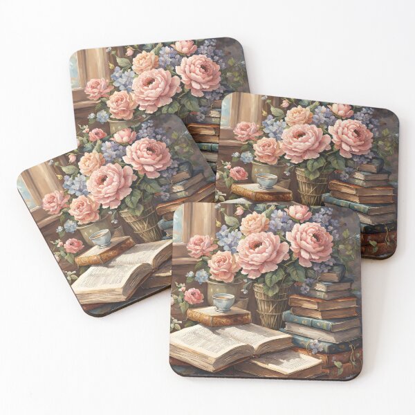 Item preview, Cottagecore Pile of Books with Flowers designed and sold by Mechanical-Artt.