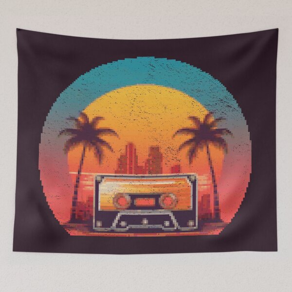 Item preview, Retro sunset palm city cassette tape 80s vaporwave designed and sold by analogsandpixel.