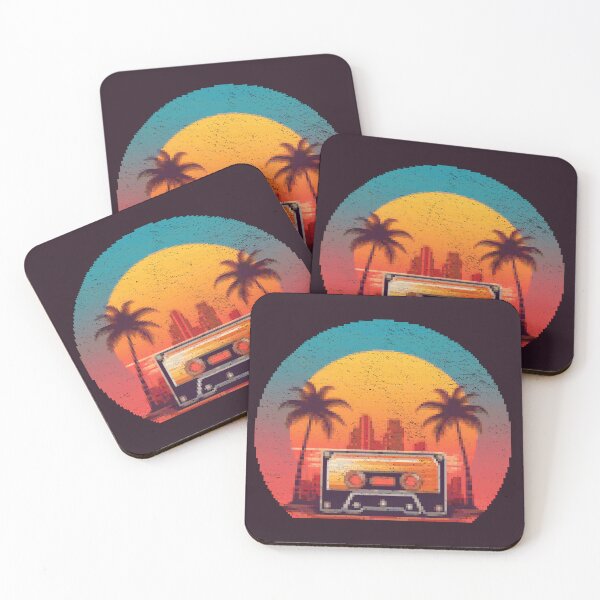 Item preview, Retro sunset palm city cassette tape 80s vaporwave designed and sold by analogsandpixel.