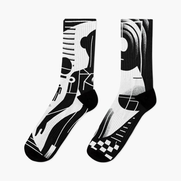 Item preview, retro-futuristic graphic elements of geometric shapes in a rave-style composition, modern monochrome print artwork. designed and sold by Nataliya Kretsu.