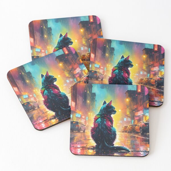Item preview, Neon Cityscape with Cat designed and sold by ByteyCreatives.