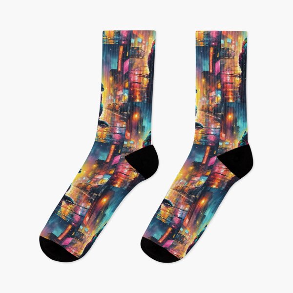 Item preview, Neon Cityscape with Cat designed and sold by ByteyCreatives.
