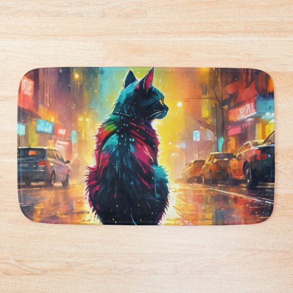 Item preview, Neon Cityscape with Cat designed and sold by ByteyCreatives.