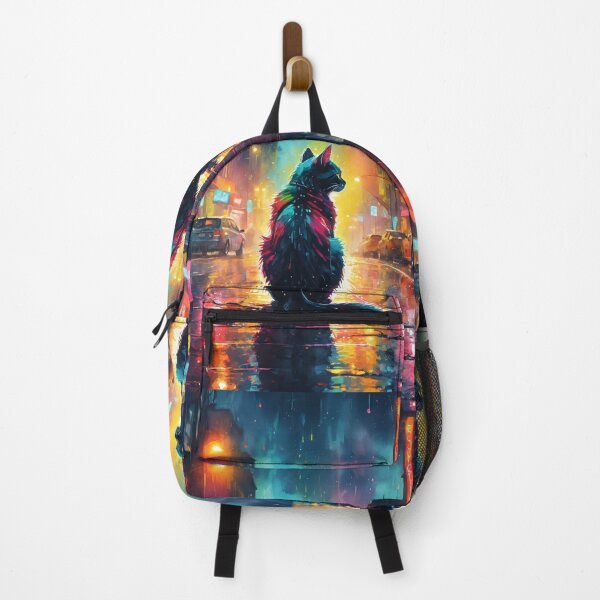 Item preview, Neon Cityscape with Cat designed and sold by ByteyCreatives.