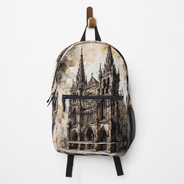 Item preview, Monochrome Gothic Building Ink Illustration designed and sold by ByteyCreatives.