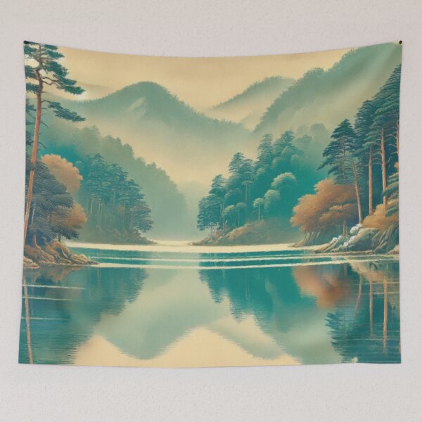 Item preview, Serenity at Gohi - A Contemporary Ukiyo-e Nature Landscape designed and sold by Kijiermono.