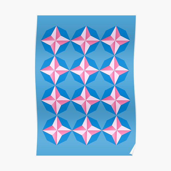 geometric star seamless pattern - blue and pink Poster
