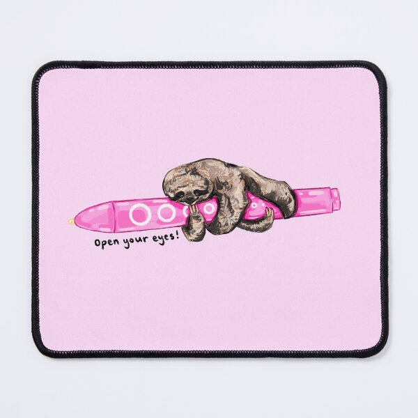 Item preview, "Open your eyes!" Mini Sloth Holding a Pink Penlight designed and sold by NurseLauraDraws.