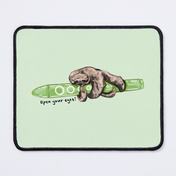 Item preview, "Open your eyes!" Mini Sloth Holding a Green Penlight designed and sold by NurseLauraDraws.
