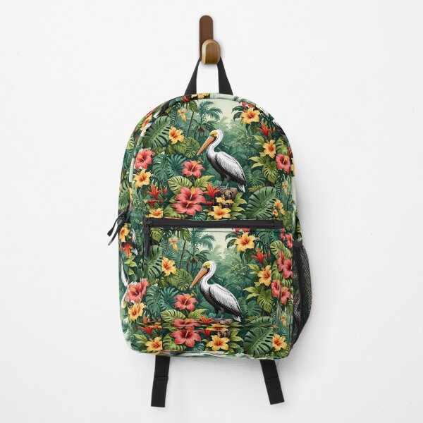 Item preview, Tropical exotic jungle with pelican and hibiscus flowers summer vacation like Hawaiian shirt designed and sold by cheekylorns.