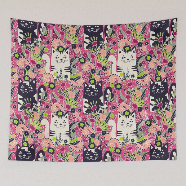 Item preview, Cats in the Spring Garden, Dark pink background designed and sold by Alex  Blud.
