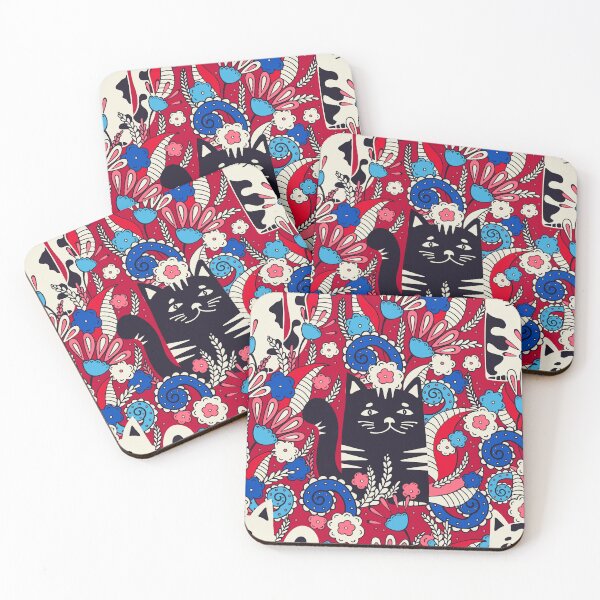 Item preview, Cats in the Spring Garden, Dark red background designed and sold by Alex  Blud.