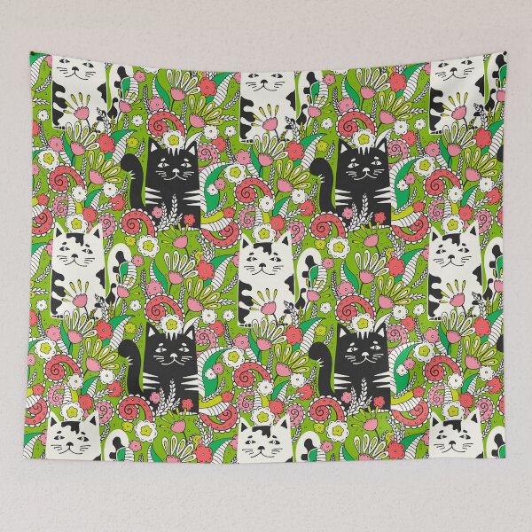 Item preview, Cats in the Spring Garden, Green background designed and sold by Alex  Blud.