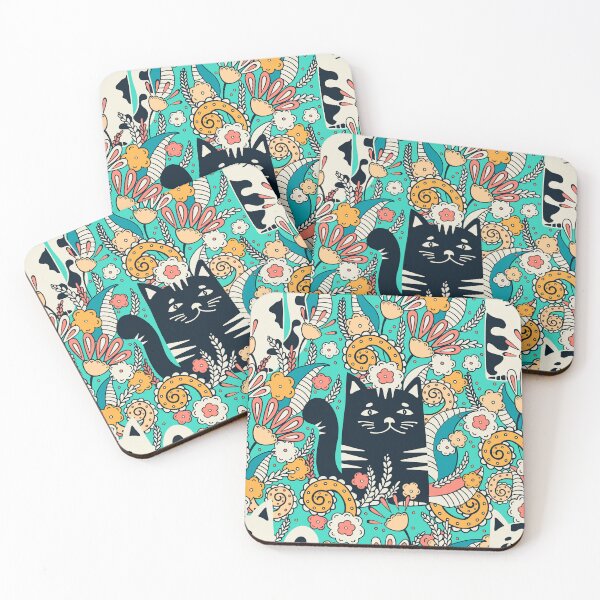 Item preview, Cats in the Spring Garden, Turquoise background designed and sold by Alex  Blud.