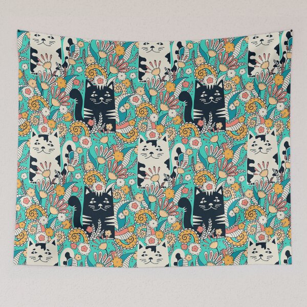 Item preview, Cats in the Spring Garden, Turquoise background designed and sold by Alex  Blud.