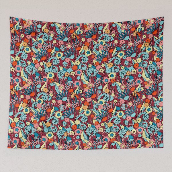 Item preview, Doodles, Spring Garden, Dark crimson background designed and sold by Alex  Blud.