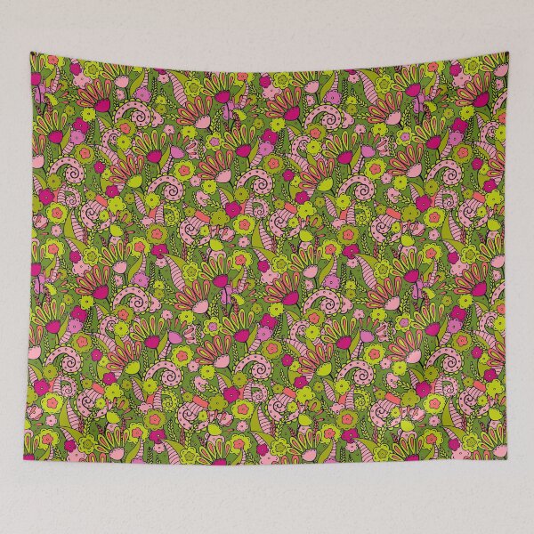 Item preview, Doodles, Spring Garden, Dark yellow-green background designed and sold by Alex  Blud.