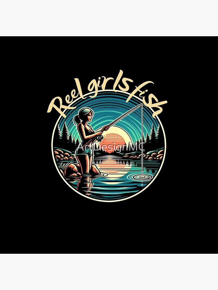 Thumbnail 3 of 3, Pin, Reel Girls Fish: Sunset Art designed and sold by ArtDesignMC.