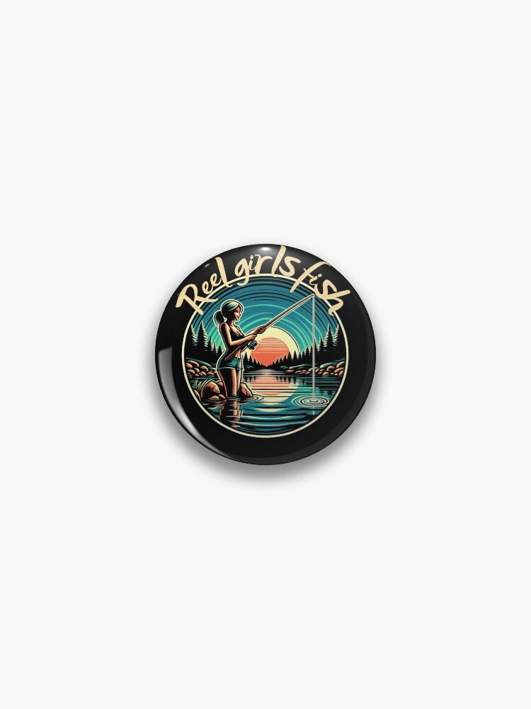 Thumbnail 1 of 3, Pin, Reel Girls Fish: Sunset Art designed and sold by ArtDesignMC.