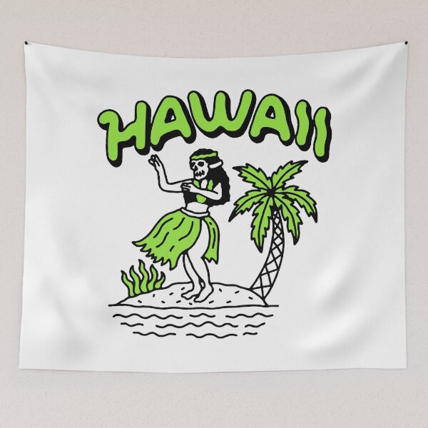 Item preview, Retro Hawaiian Design with Skeleton Hula Dancer and Palm Tree designed and sold by BekaelArtwork.