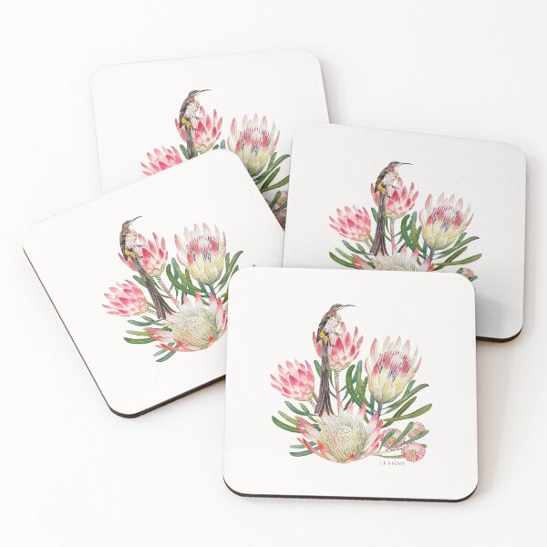 Item preview, Sugarbird Suikerbossie Protea Repens Watercolour background designed and sold by Leanne  Nowell.
