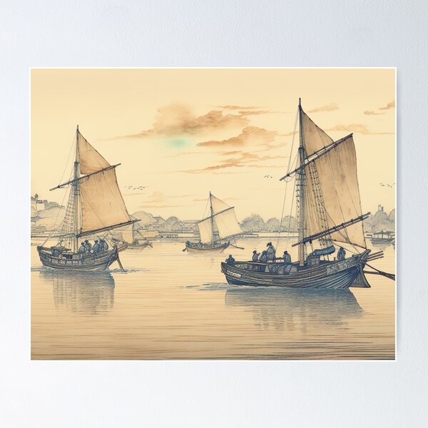 Item preview, Ukiyo-e - Boats On The Sumida River designed and sold by KootenayDesigns.