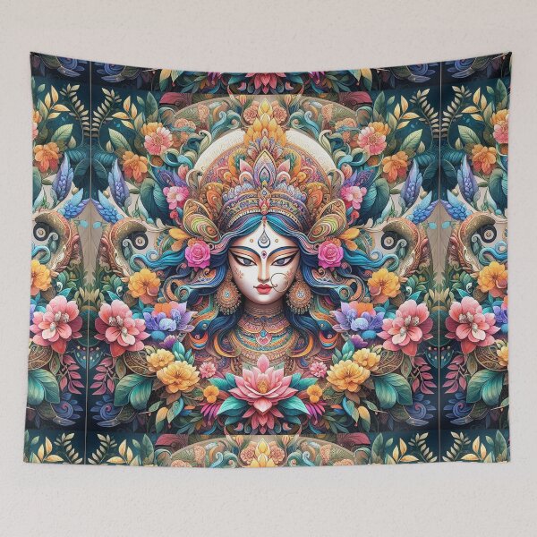 Item preview, Intricate Black Vector Silhouette of Goddess Durga's Face: A Symbolic and Artistic Representation of Divine Femininity and Strength designed and sold by designdukan.