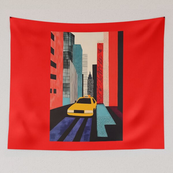Item preview, Dynamic New York City Taxi Art - Yellow Cab Driving Through Modern Urban Landscape with Colorful Sky AI Generated designed and sold by OlfactoART Studio.