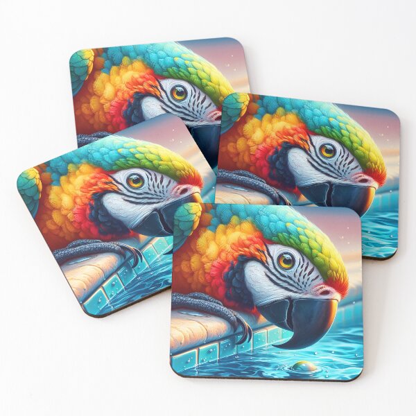 Item preview, Cute macaw parrot at the pool designed and sold by EmeraldeaArt.