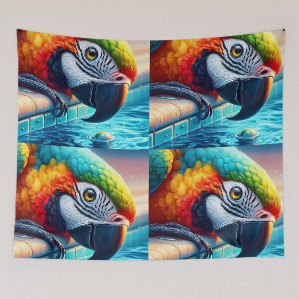 Item preview, Cute macaw parrot at the pool designed and sold by EmeraldeaArt.