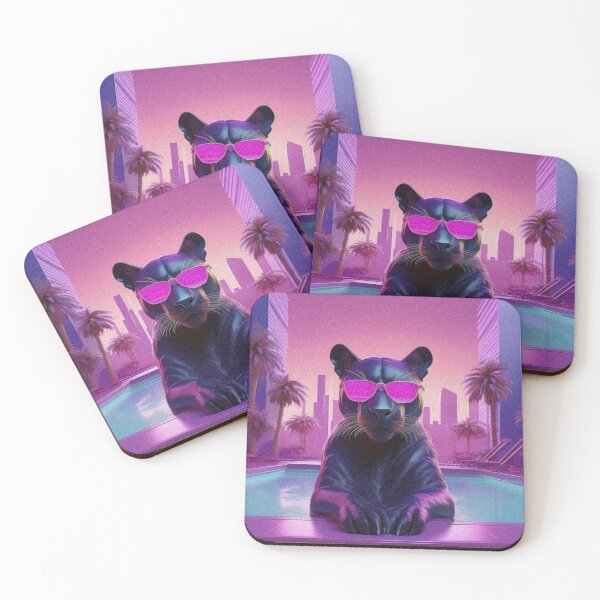Item preview, Black Synthwave Panther wearing pink glasses designed and sold by analogsandpixel.