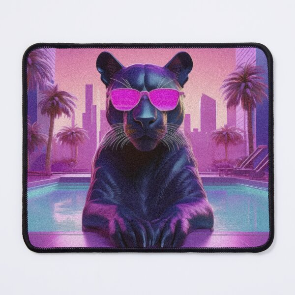 Item preview, Black Synthwave Panther wearing pink glasses designed and sold by analogsandpixel.
