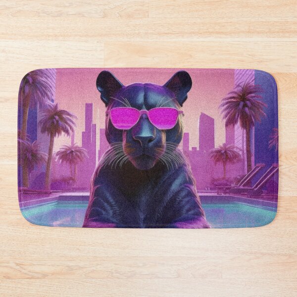 Item preview, Black Synthwave Panther wearing pink glasses designed and sold by analogsandpixel.