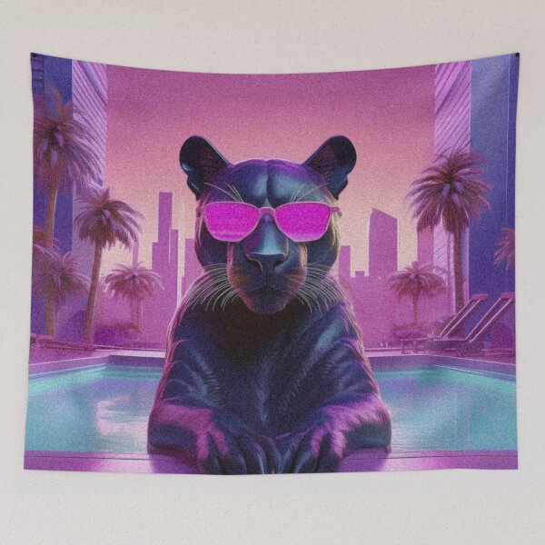 Item preview, Black Synthwave Panther wearing pink glasses designed and sold by analogsandpixel.