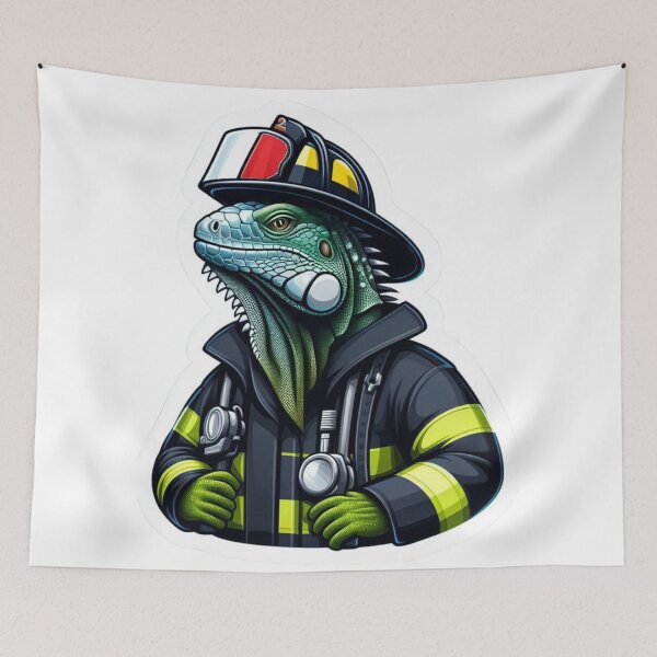 Item preview, Firefighter Iguana Illustration: A Unique Blend of Heroism and Wildlife designed and sold by Aqmean.