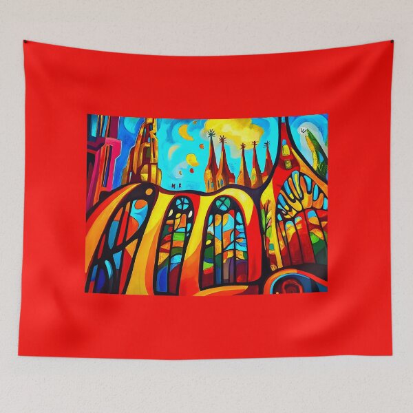 Item preview, Vibrant Sagrada Familia Art - Colorful Towers with Geometric Patterns and Abstract Stained Glass Generative AI designed and sold by OlfactoART Studio.