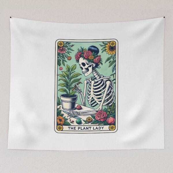 Item preview, The Funny Skeleton Plant Lover Plant Lady Gardener Skull Tarot Card designed and sold by silverhexagon.