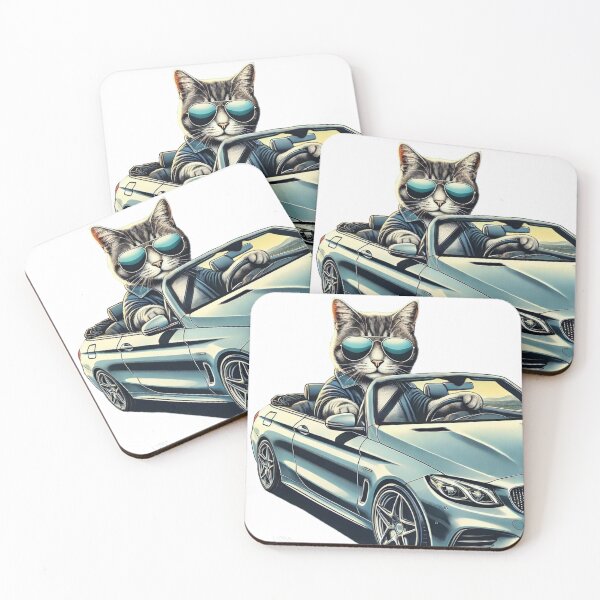 Item preview, Cool Cat Driving Convertible - Retro Sunglasses Cat in Stylish Car Illustration designed and sold by EchoFusion.