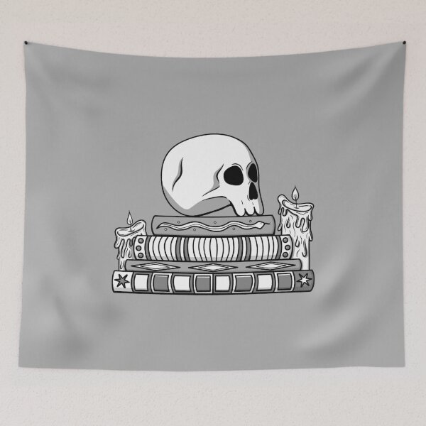 Item preview, Spooky Skull with Spellbooks and Candles designed and sold by Amanda Kinast.