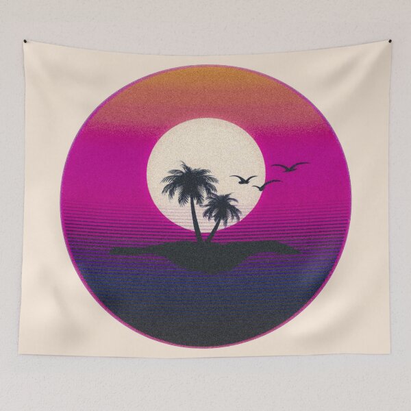 Item preview, Retro synthwave sunset over a small island designed and sold by analogsandpixel.